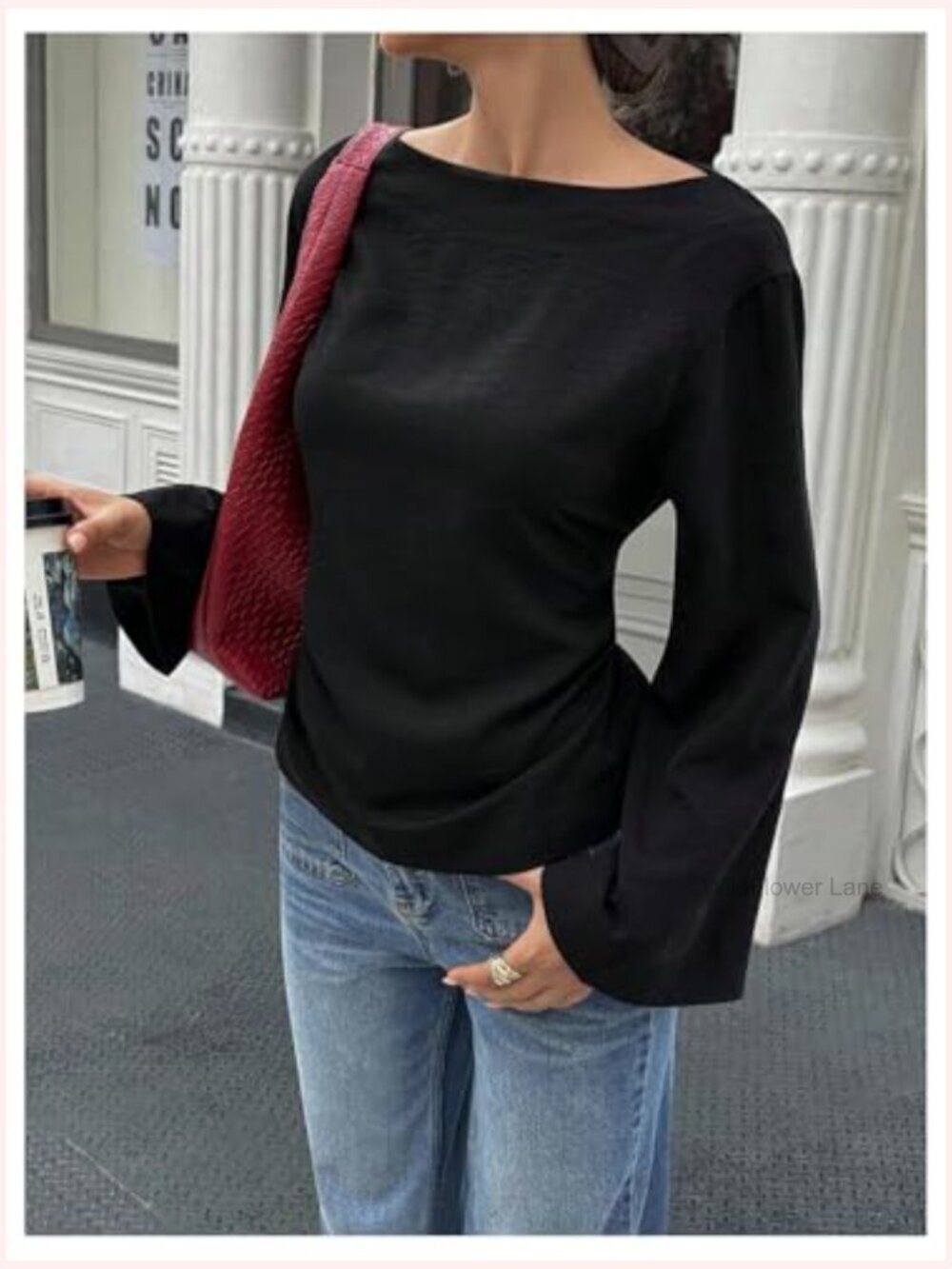 Women's Long Sleeve Blouse Boat Neck Drop Shoulder Tunic Top - Picture 3 of 5